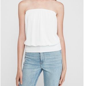 NWT Express White/light cream cropped banded bottom tie back tube top